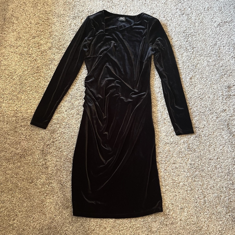 INC Velvet Cocktail Dress Women's Small Black Long Sleeves